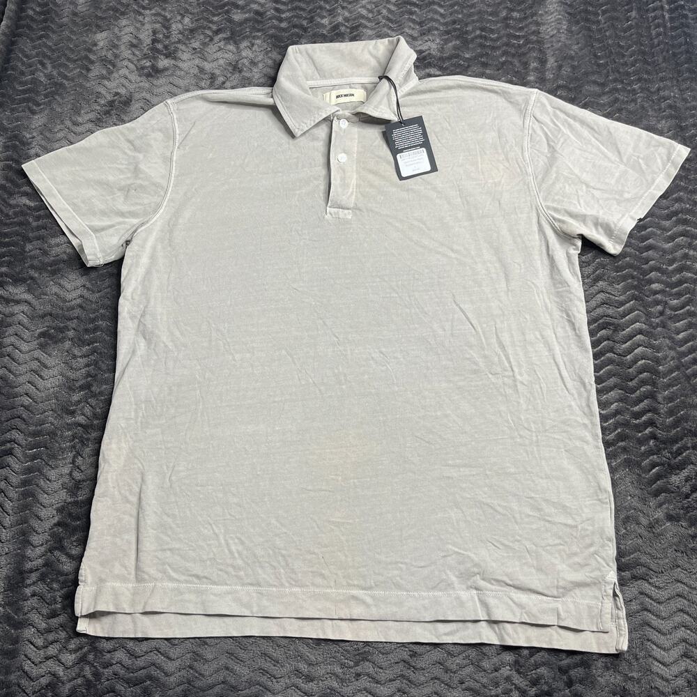 Buck Mason Polo Shirt Men size Large Natural Venice Wash Sueded Cotton Polo